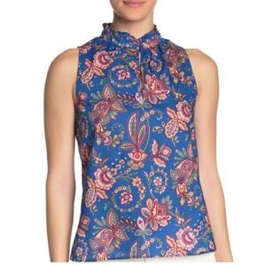 J. Crew Liberty Floral Belle Ruffle Neck Top in Flora Belle Blue‎ Multi Sz 6